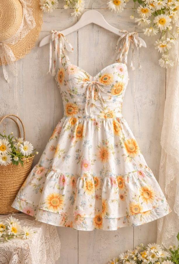 Bright Floral Homecoming Dress ,A-Line Spaghetti Straps Floral Pattern Corset Summer Dress Cami Dress RS1157