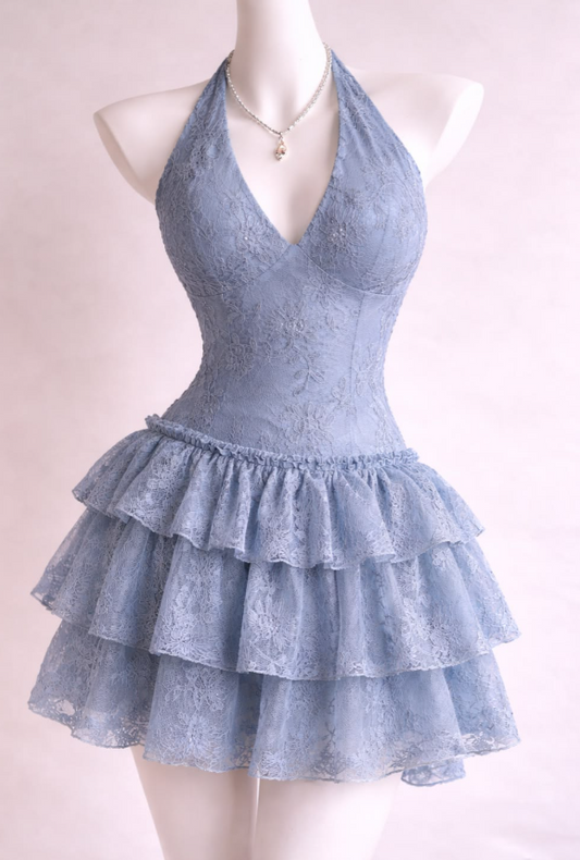 Elegant Purple Ruffled Homecoming Dress ,A-Line Halter Embroidery Corset Short Prom Dress RS1158