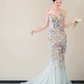Fresh Pale Blue Prom Dress ,Mermaid Sweetheart Applique Tulle Bodycon Maxi Celebrity Dress RS1168