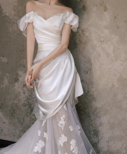 French Chic White Mermaid Off-the-shoulder Embroidery Corset Maxi Wedding Dress RS1164