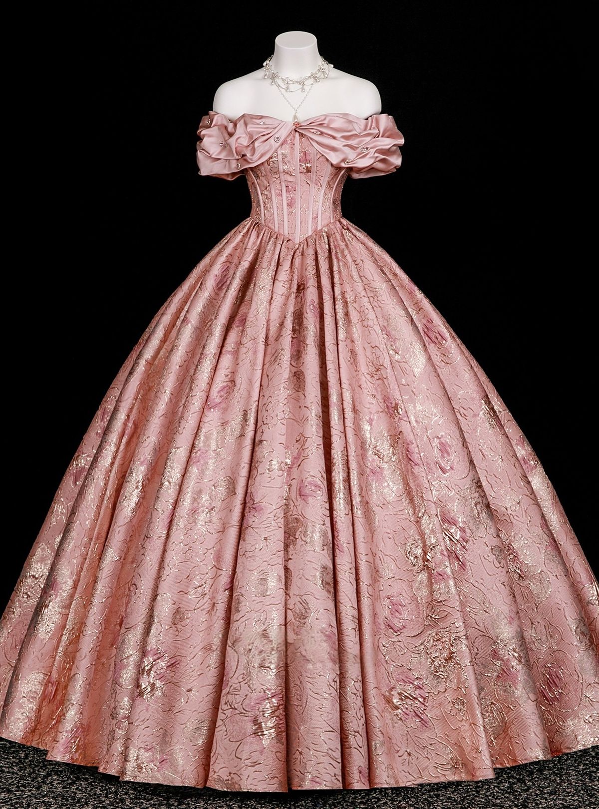 French Retro Floral Pink Ball Gown Bateau Long Women Dress with Embroidery Prom Dress Evening Dress RS096