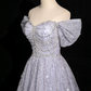Glitter Sliver Prom Dress ,A-Line Off-the-shoulder Sequins Corset Maxi Evening Dress RS904