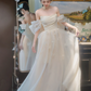 Cute White A-Line Off-the-shoulder Tulle Corset Maxi Wedding Dress RS1165