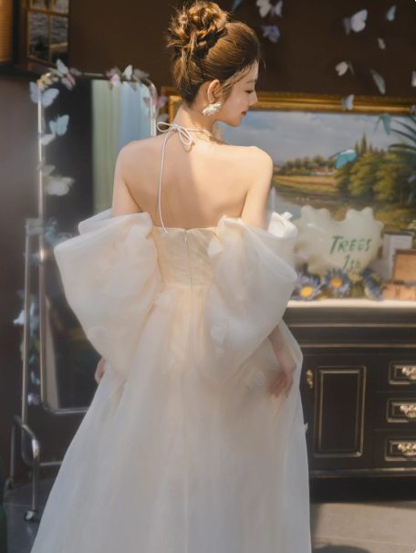 Cute White A-Line Off-the-shoulder Tulle Corset Maxi Wedding Dress RS1165