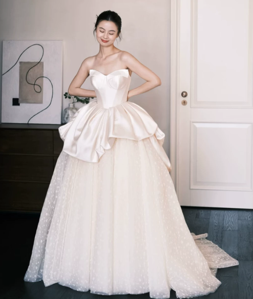 Elegant White A-Line Strapless Tiered Corset Maxi Wedding Dress RS1166
