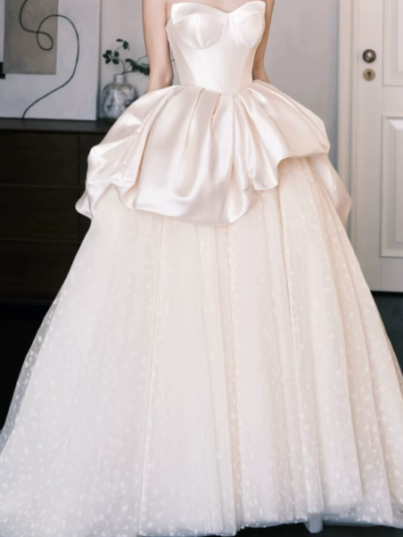 Elegant White A-Line Strapless Tiered Corset Maxi Wedding Dress RS1166