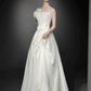 Elegant White Silky A-Line Strapless Applique Satin Corset Maxi Wedding Dress RS1167