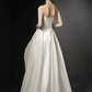 Elegant White Silky A-Line Strapless Applique Satin Corset Maxi Wedding Dress RS1167