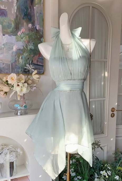 Fresh Mint Green Homecoming Dress ,A-Line Deep V-neck Corset Short Prom Dress RS1170