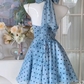 Fresh Baby Blue Homecoming Dress ,A-Line Deep V-neck Polka Dots Corset Short Prom Dress RS1171