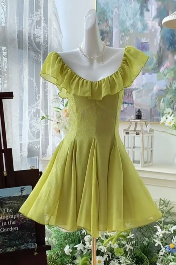 Fresh Bud Green Homecoming Dress ,A-Line Portrait Corset Summer Dress RS1172