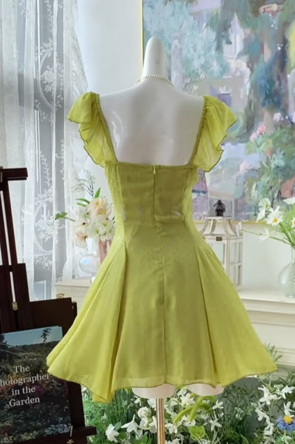 Fresh Bud Green Homecoming Dress ,A-Line Portrait Corset Summer Dress RS1172