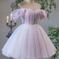 Dreamy Purple Homecoming Dress ,A-Line Off-the-shoulder Tulle Cute Princess Dress RS959