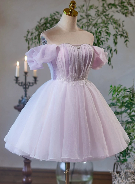 Dreamy Purple Homecoming Dress ,A-Line Off-the-shoulder Tulle Cute Princess Dress RS959