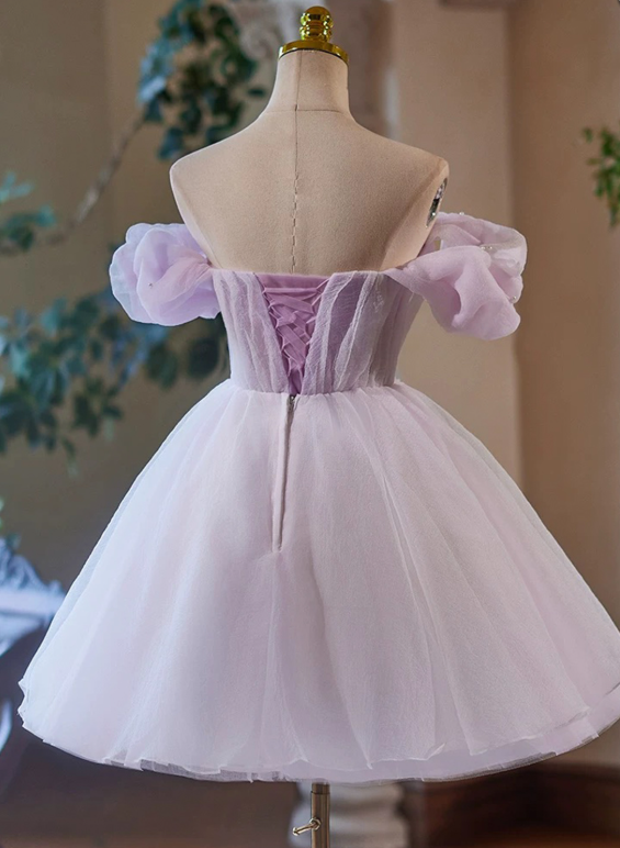 Dreamy Purple Homecoming Dress ,A-Line Off-the-shoulder Tulle Cute Princess Dress RS959