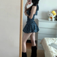 American style dress sleeveless halter top, checkered top, short skirt design, homecoming dress R2991