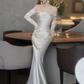 Elegant White Prom Dress ,Mermaid Strapless Silky Bodycon Maxi Evening Dress RS1179