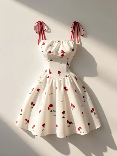 Elegant Cherry Pattern Homecoming Dress ,A-Line Spaghetti Straps Corset Short Prom Dress Cami Dress RS1176