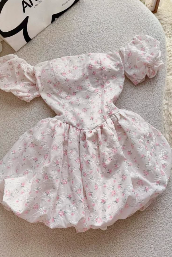 Cute Blush Pink Floral Homecoming Dress ,A-Line Bateau Corset Short Prom Dress RS1190