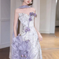 Lavender Elegant Prom Dress ,Sheath Strapless Applique Bodycon Maxi Evening Dress RS1185