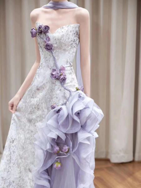 Lavender Elegant Prom Dress ,Sheath Strapless Applique Bodycon Maxi Evening Dress RS1185