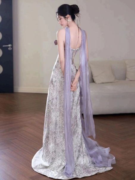 Lavender Elegant Prom Dress ,Sheath Strapless Applique Bodycon Maxi Evening Dress RS1185