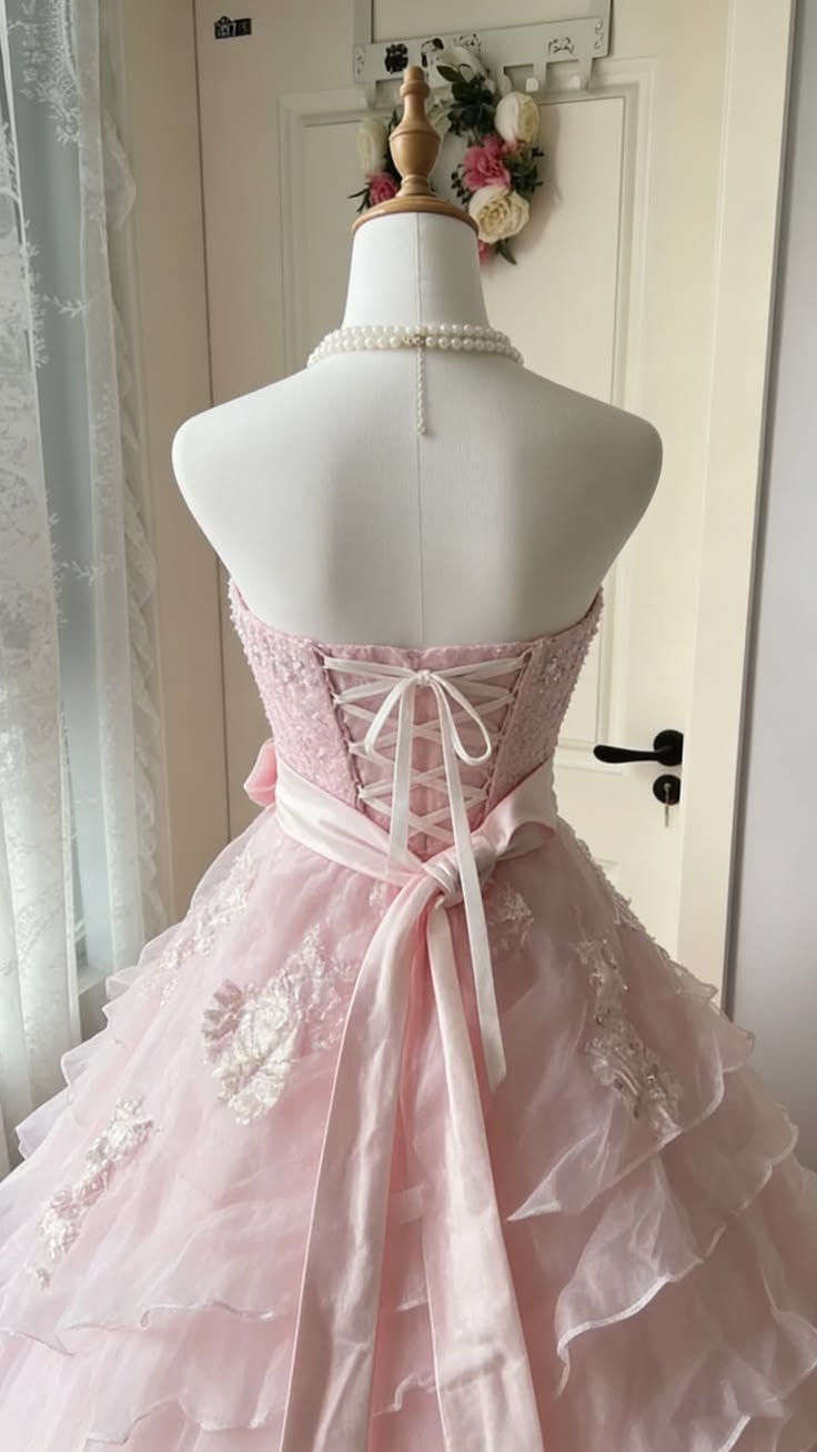 Elegant Soft Pink Ball Gown Strapless Long Women Dress Birthday Dress Evening Dress RS099