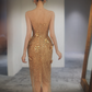 Golden Gorgeous Prom Dress ,Sheath Sheer Straps Applique Glitter Corset Maxi Evening Dress RS1187