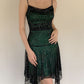 Green suspenders sexy waist black tulle irregular skirt homecoming dress R2796