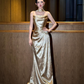 Golden Elegant Prom Dress ,Mermaid Spaghetti Straps Silky Bodycon Maxi Evening Dress RS1189