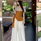 Beautiful summer suit, one-shoulder ruffled ice silk knitted top, wide-leg pants, two-piece suit R1739