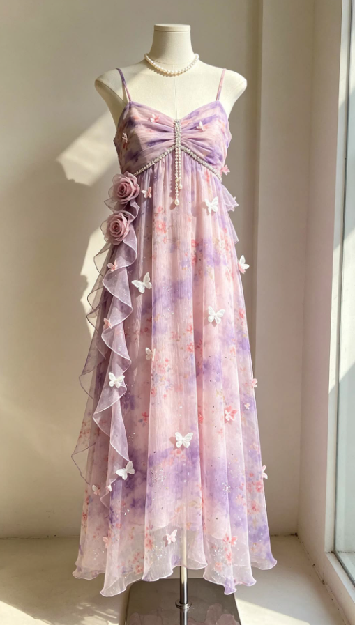 Charming Lavender Prom Dress ,A-Line Spaghetti Straps Applique Romantic Maxi Summer Dress Cami Dress RS1193