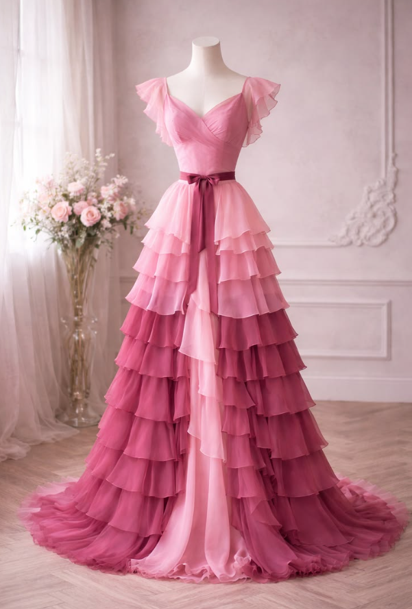 Elegant Barbie Pink Prom Dress ,A-Line Protrait Romantic Corset Maxi Evening Dress RS1194