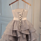 Pretty Sliver Ruffled Homecoming Dress ,A-Line Spaghetti Straps Corset Cute Princess Dress RS991
