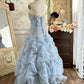 Elegant Pale Blue Ball Gown Strapless Long Women Dress with Lace Birthday Dress Prom Dress RS100
