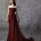 French Chic Burgundy Prom Dress ,Mermaid Strapless Beaded Bodycon Maxi Evening Dress RS1205