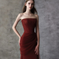 French Chic Burgundy Prom Dress ,Mermaid Strapless Beaded Bodycon Maxi Evening Dress RS1205