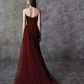 French Chic Burgundy Prom Dress ,Mermaid Strapless Beaded Bodycon Maxi Evening Dress RS1205