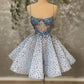Blue diamond strap waist and big swing skirt beautiful short skirt homecoming dress R4098
