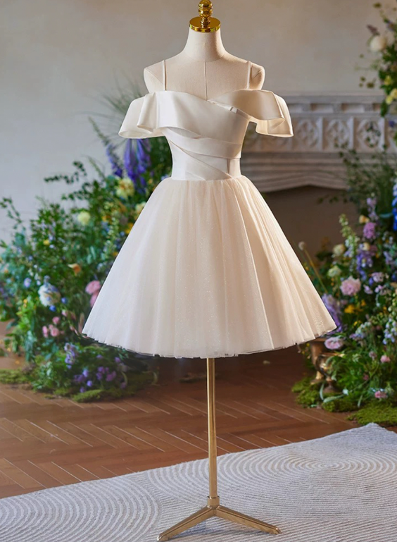Elegant Ivory Homecoming Dress ,A-Line Spaghetti Straps Corset Short Prom Dress RS999