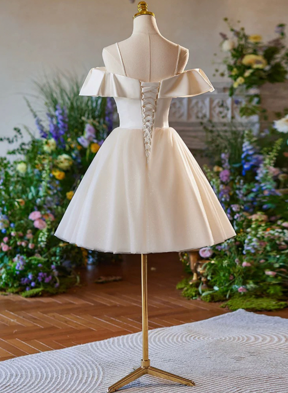 Elegant Ivory Homecoming Dress ,A-Line Spaghetti Straps Corset Short Prom Dress RS999