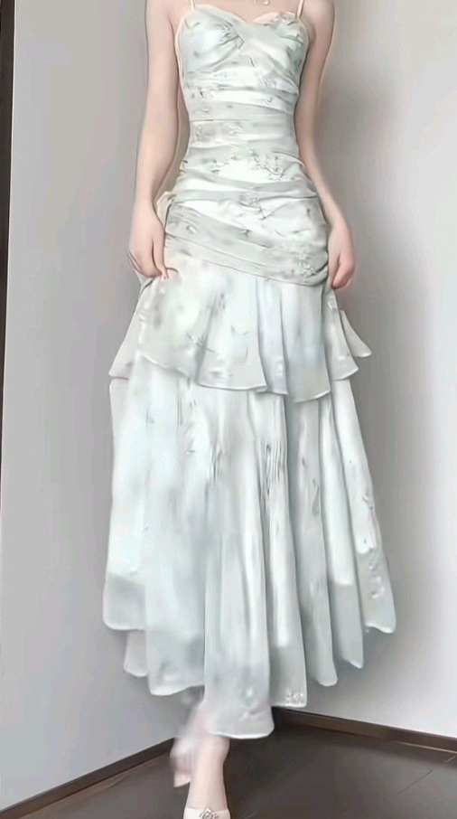 Fresh Soft Green Prom Dress ,Tiered Bodycon Maxi Evening Dress Cami Dress RS1210