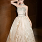 Pastel Yellow Elegant Beaded Prom Dress ,Glitter Maxi Evening Dress Birthday Dress RS1213