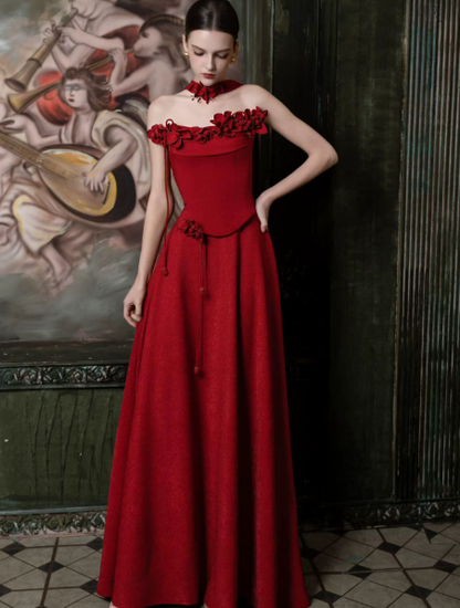 Burgundy Elegant Prom Dress ,Applique Bodycon Maxi Evening Dress RS1214