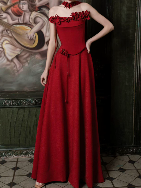 Burgundy Elegant Prom Dress ,Applique Bodycon Maxi Evening Dress RS1214