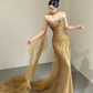 Golden Elegant Sequins Prom Dress ,Glitter Bodycon Maxi Evening Dress RS1215