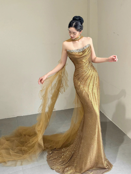 Golden Elegant Sequins Prom Dress ,Glitter Bodycon Maxi Evening Dress RS1215