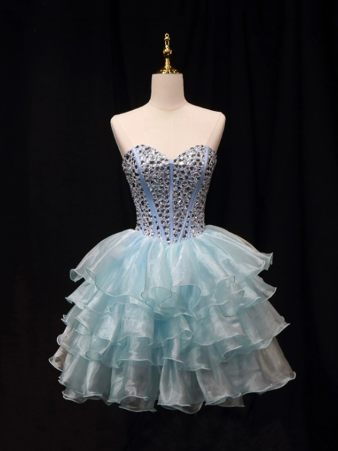 Elegant Contrast Sequins Homecoming Dress ,A-Line Sweetheart Frilled Corset Short Prom Dress RS1000