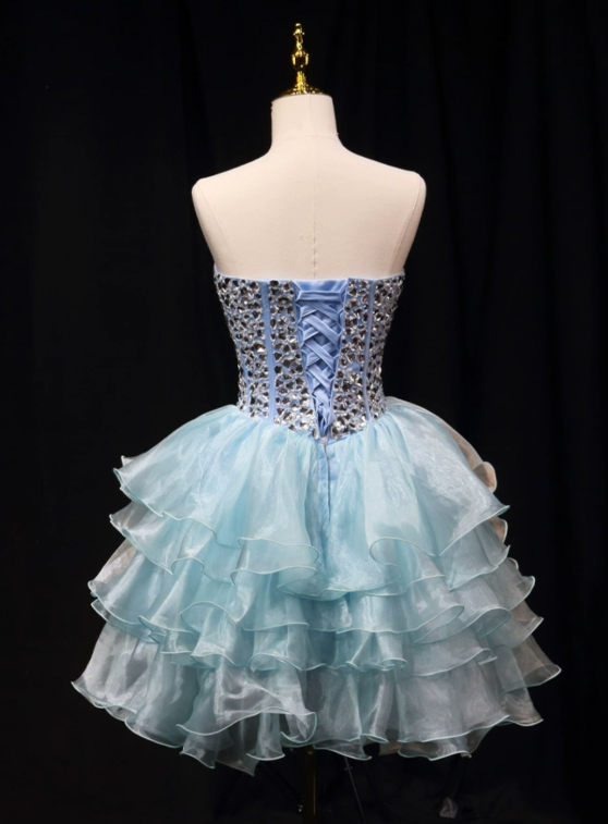 Elegant Contrast Sequins Homecoming Dress ,A-Line Sweetheart Frilled Corset Short Prom Dress RS1000