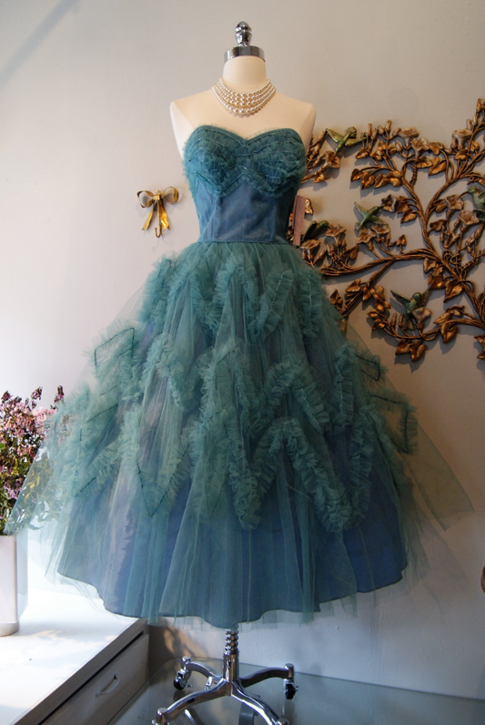 Charming Blue Prom Dress ,Tulle Bodycon Midi Women Dress RS1216